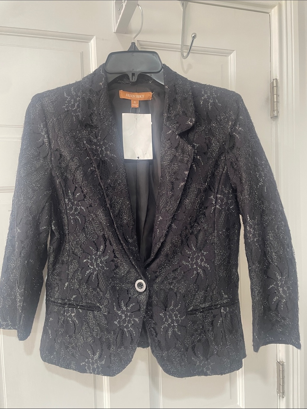 Ellen Tracy Black Lace One-Button Blazer